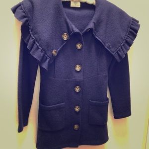 Anthropologie Boiled Wool Sweater Jacket Navy